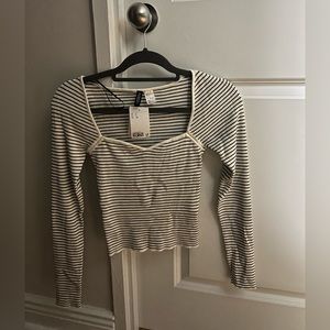 H&M Striped Rib-knit Sweetheart-neckline Top (Women size S)